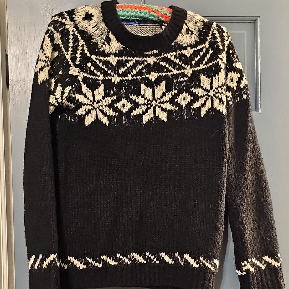 Le Tigre Wool Snowflake Crewneck Sweater Women Medium Vintage Black White